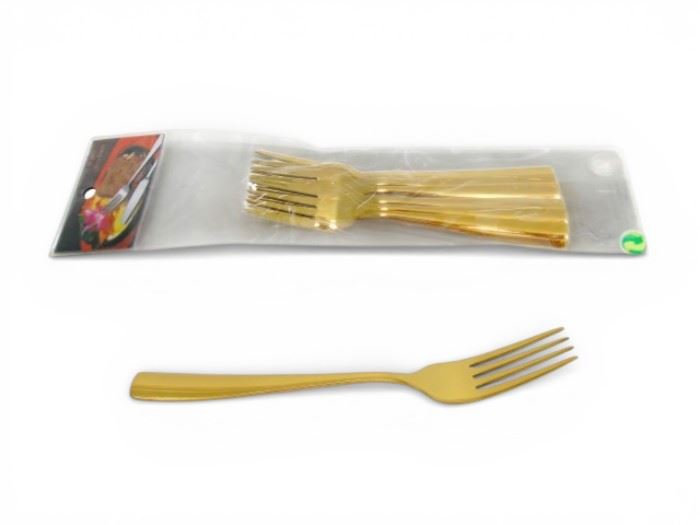 CONJ. 6 TALHERES METAL/OURO GARFO S.MESA 17CM