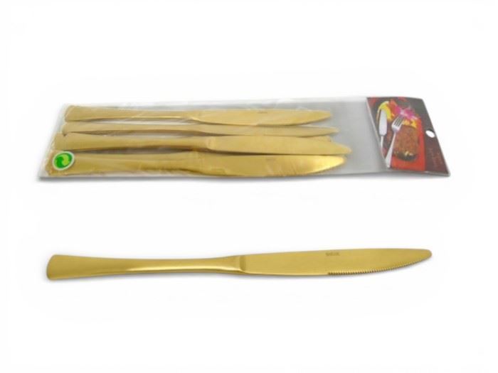 CONJ. 6 TALHERES METAL/OURO FACA S.MESA 21CM