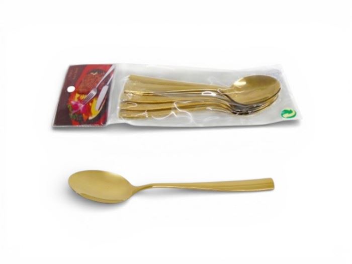 CONJ. 6 TALHERES METAL/OURO COLHER CHA 15CM