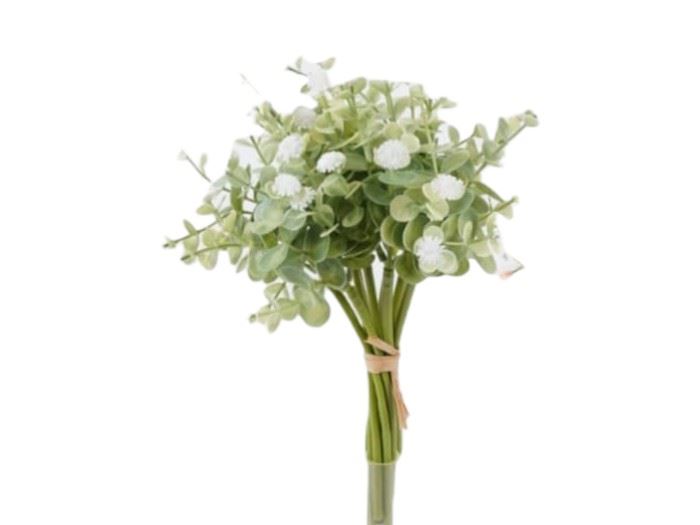RAMO VERDES COM FLOR CREME 28CM