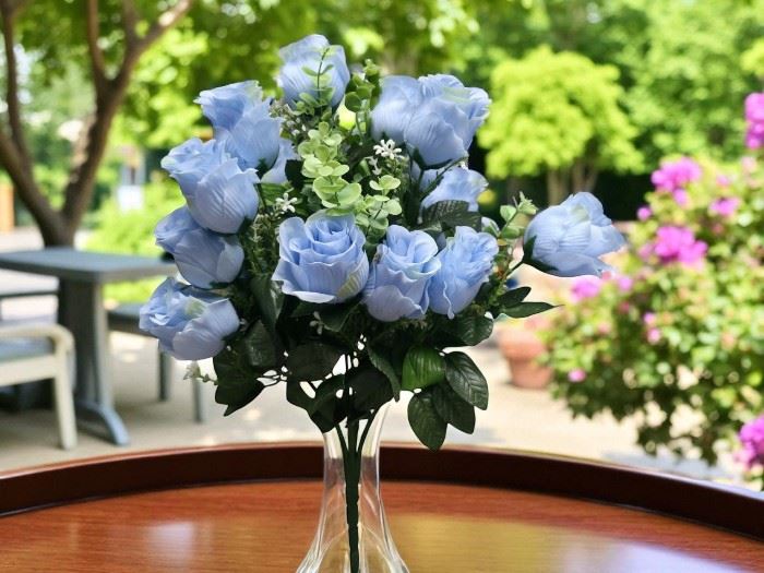 RAMO BOTÃO ROSAS X24 AZUL 60CM