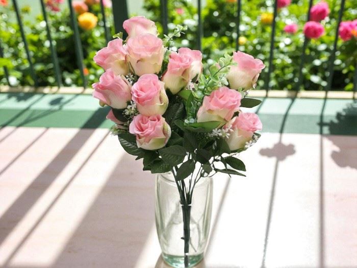 RAMO BOTÃO ROSAS X24 ROSA CLARO 60CM