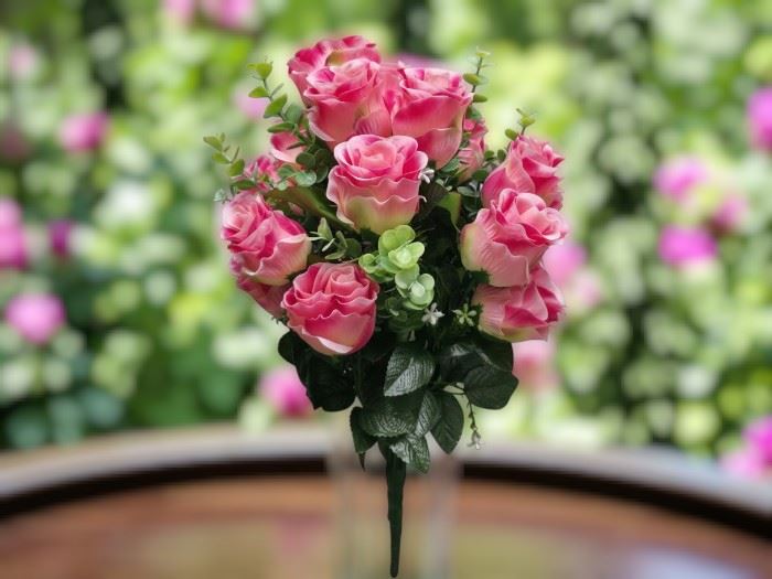 RAMO BOTÃO ROSAS X24 ROSA ESCURO 60CM