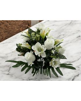 BOQUET BOTÃO ROSA/JARRO  X24 60CM BRANCO