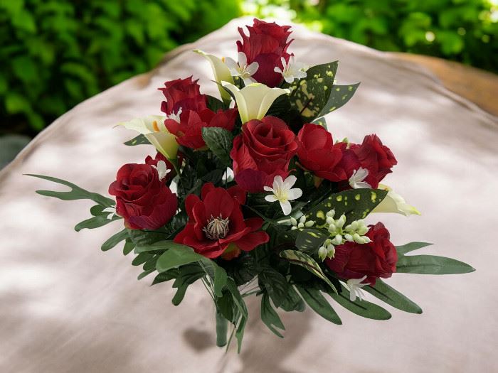 BOQUET BOTÃO ROSA/JARRO  X24 60CM VERMELHO