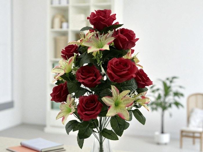 RAMO  ROSAS/LILY  X24 VERMELHO 70CM