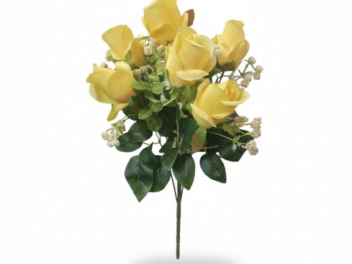 RAMO BOTÃO ROSAS 48CM AMARELO