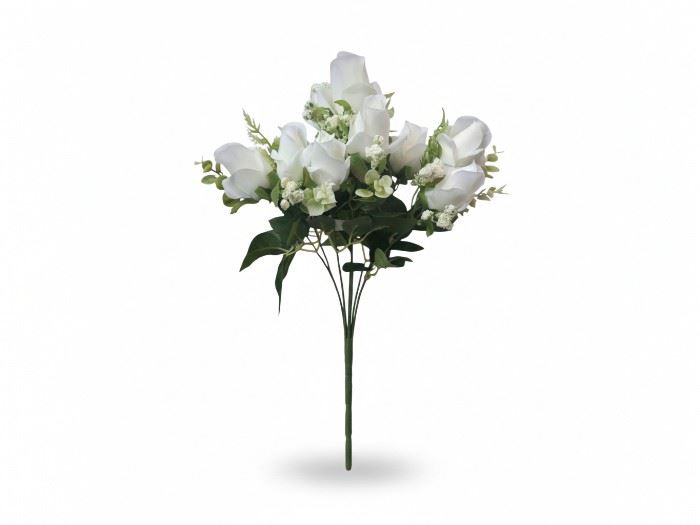 RAMO BOTÃO ROSAS 48CM BRANCO