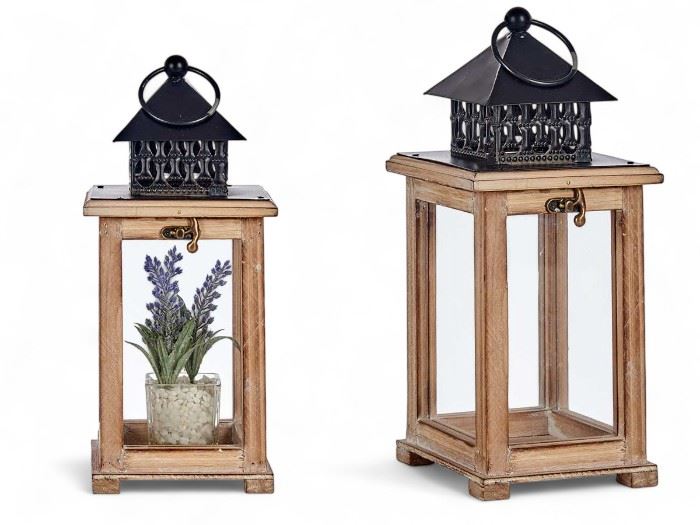 LANTERNA MADEIRA COM METAL 13,4 x 13,4 x 29 cm.