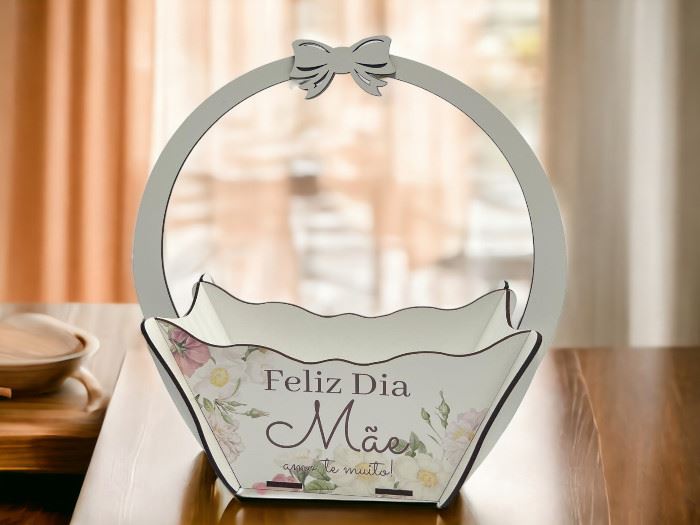 MADEIRA CESTO FELIZ DIA MÃE 20x8x26CM
