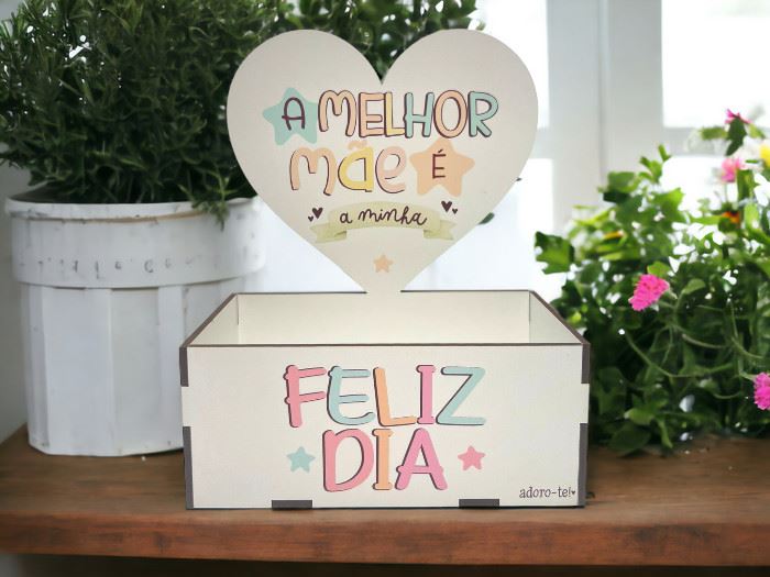 MADEIRA CAIXA MINI CORAÇÃO"A MELHOR MÃE É..." 15x815CM