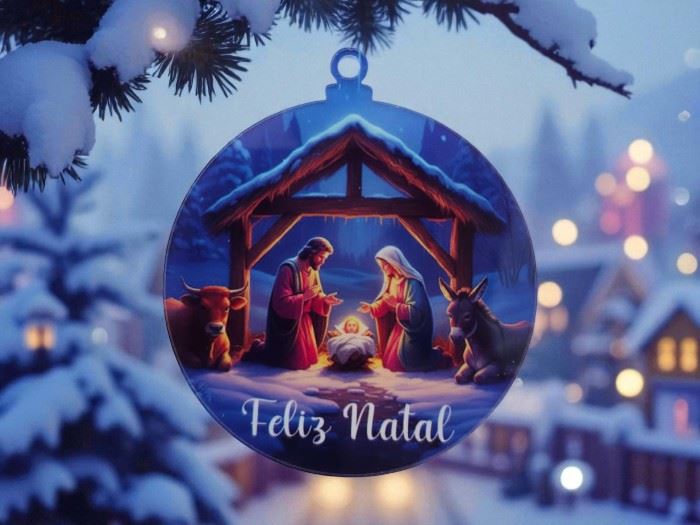 BOLA DE NATAL ACRILICO SAGRADA FAMILIA  8CM