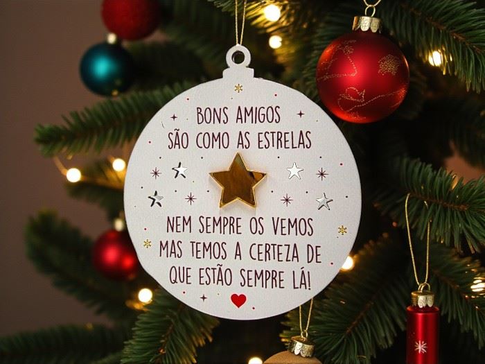 BOLA DE NATAL"BONS AMIGOS SÃO COMO AS ESTRELAS..."  8X9CM
