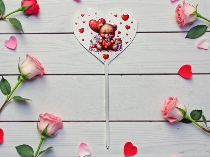 ESPETO CORAÇÃO  MDF "NAMORADOS URSINHO 6,5*14,2CM