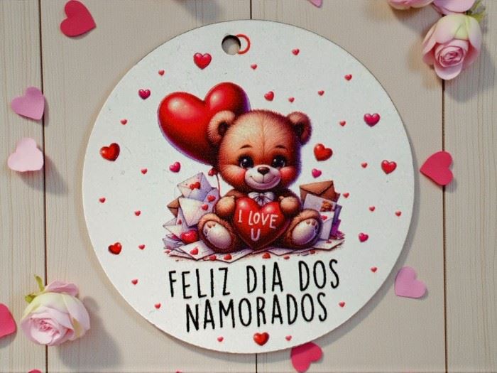 PORTA CHAVES COM URSINHO" FELIZ DIA DOS NAMORADOS" COM FERRAGENS 0,5CM