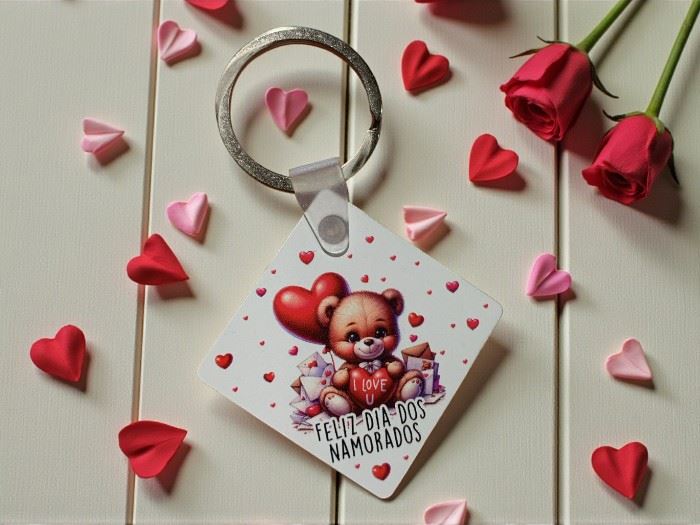 PORTA CHAVES QUAD. URSINHO" FELIZ DIA DOS NAMORADOS" 5,4*5,4CM