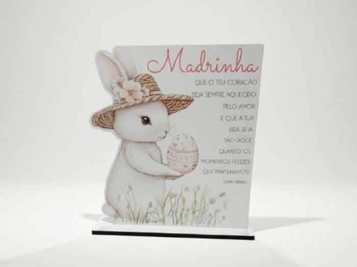 Placa coelhinha "Madrinha...que o teu coração"
17 x 18,5 x 4 cm