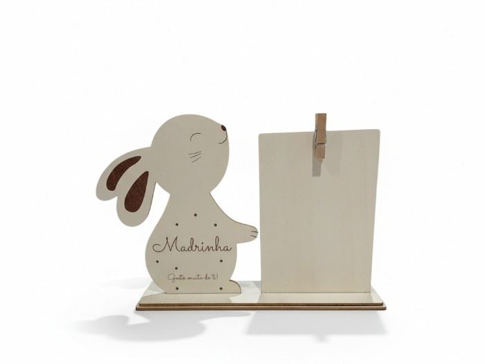 Base com coelhinho Madrinha + placa c/mola (choupo 
22 x 14,4 x 6 cm