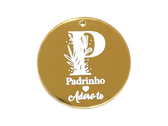 Aplicação cir. "Padrinho Adoro-te"  (acr. dourado) 4CM
