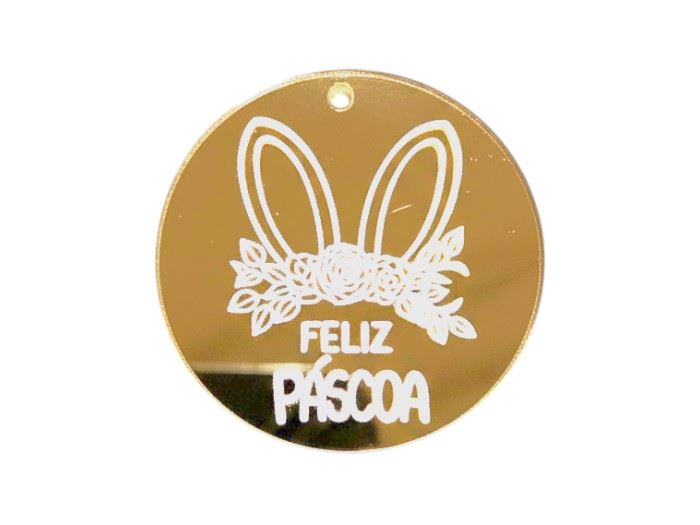 Aplicação cir. "Feliz Páscoa"  (acr. dourado) 4CM