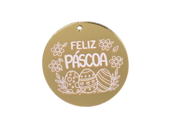 Aplicação cir. "Feliz Páscoa"  (acr. dourado) 4CM