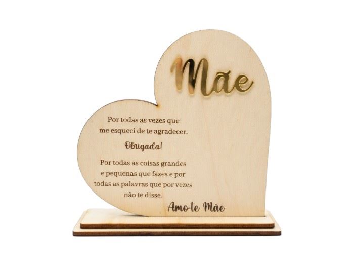 TROFEU CORAÇÃO "POR TODAS AS VEZES..." C/ MÃE 3D 16X16CM