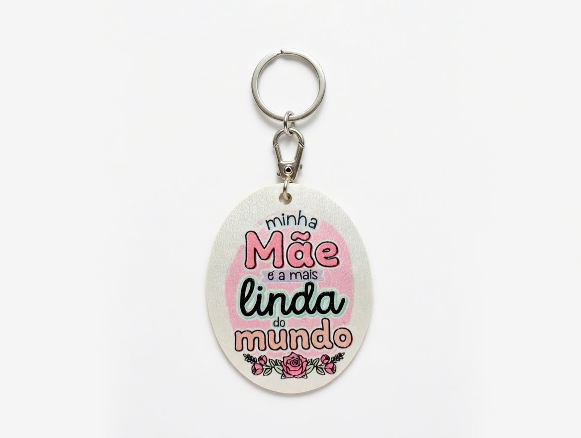 PORTA CHAVES OVAL "MINHA MÃE É A MAIS LINDA" 4X5CM