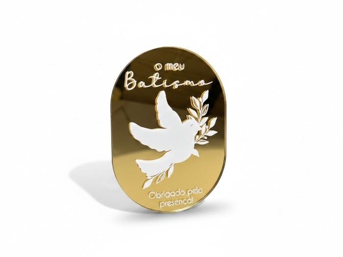 IMAN OVAL "O MEU BATISMO" "OBRIGADO PELA PRESENÇA" acr. dourado  8X7CM