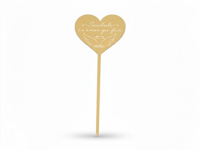 ESPETO CORAÇÃO "SAUDADE É O AMOR QUE FICA" MÃE  (acr. dourado) 14X7CM