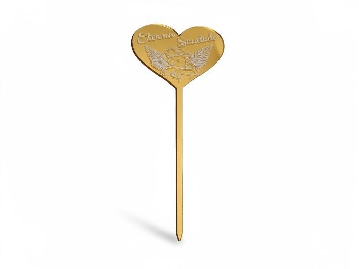 ESPETO CORAÇÃO "ETERNA SAUDADE"  (acr. dourado) 14X7CM