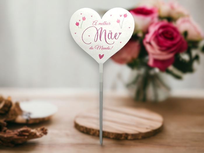 MADEIRA ESPETO CORAÇÃO  MÃE TULIPAS  19CM
