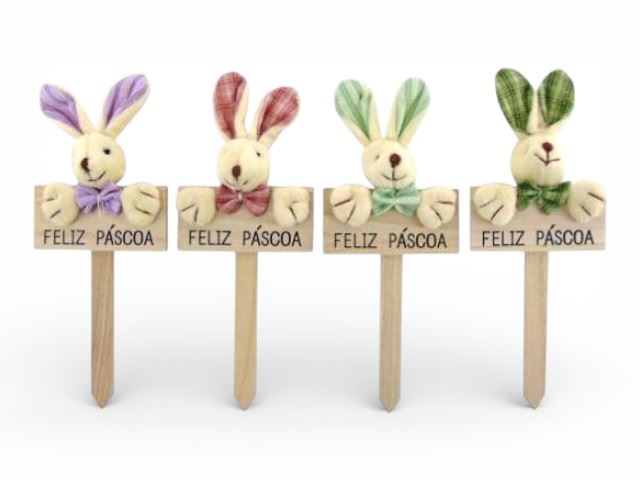 ESPETO PLACA "FELIZ PASCOA" C/COELHO 10X24CM