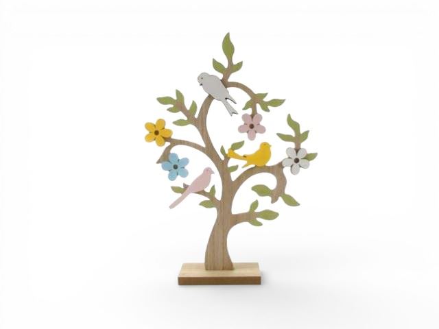 ARVORE MADEIRA C/FLORES E PASSAROS 42CM
