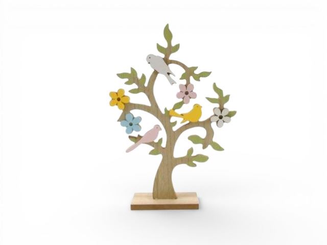 ARVORE MADEIRA C/FLORES E PASSAROS 27CM