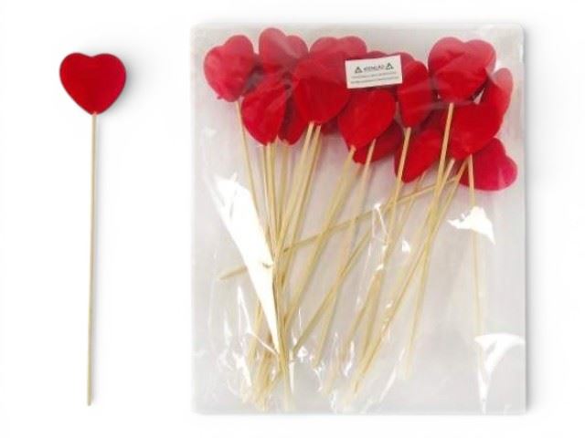 EMB. C/20 ESPETOS CORAÇAO VERM. 5X25CM