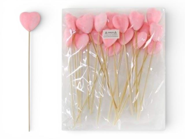 EMB. C/20 ESPETOS CORAÇAO ROSA 5X25CM