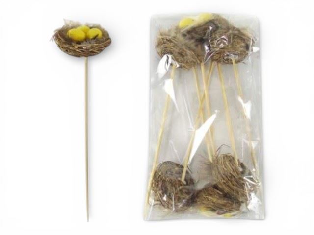 EMB. C/6 ESPETOS NINHO OVOS AMARELO 6X22CM