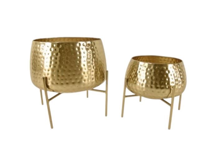 CONJ. 2 SUPORTES C/VASO DOURADO 25X29X29CM