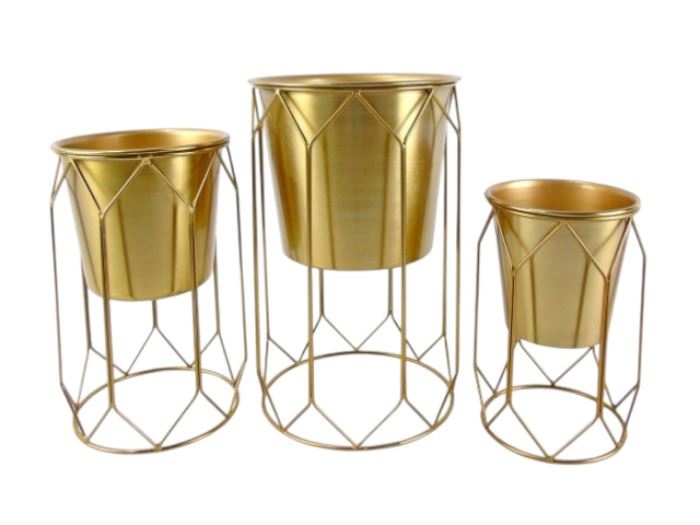 CONJ. 3 SUPORTES C/VASO OURO/PRETO 36X21X21CM