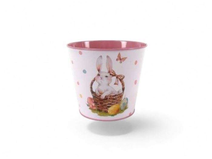 VASO BRANCO/ROSA C/COELHO 13X13X12CM