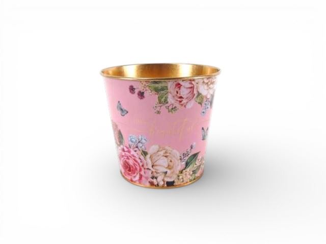 VASO ROSA COM FLORES 13X13X12CM