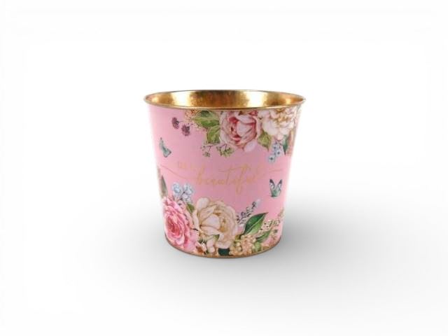 VASO ROSA/COBRE C/FLORES 15X15X14CM