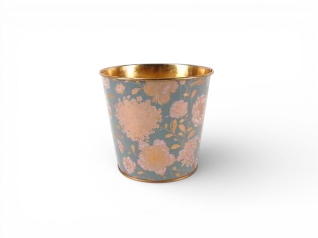 VASO AZUL/COBRE C/FLORES 13X13X12CM