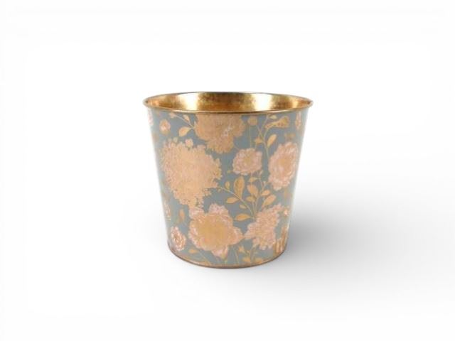 VASO AZUL/COBRE C/FLORES 15X15X14CM