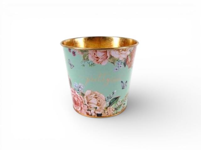 VASO AZUL/COBRE C/FLORES 13X13X12CM