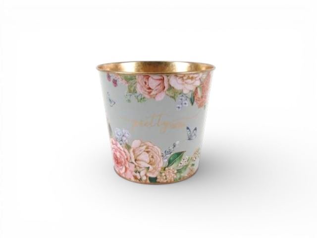 VASO AZUL/COBRE C/FLORES 15X15X14CM