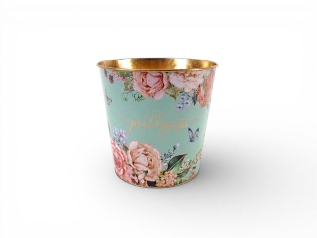 VASO AZUL/COBRE C/FLORES 17X17X17CM