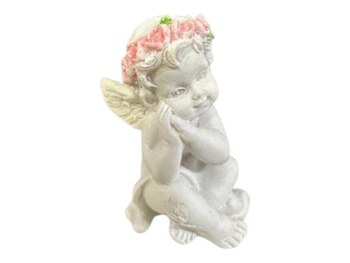 ANJO BRANCO C/ COROA ROSA MINI  4CM