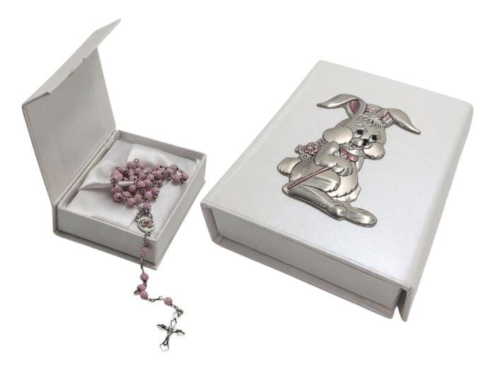 CAIXA TERÇO APLICAÇÃO PRATA COELHO ROSA 9,5X7,5X2,5CM