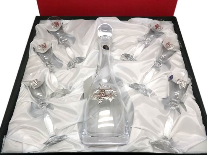 CONJ. 7PÇS LICOR C/ APL. UVAS EM PRATA(1025)